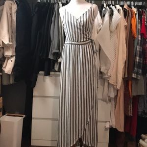 Cooperative Black & White stripped wrap maxi dress